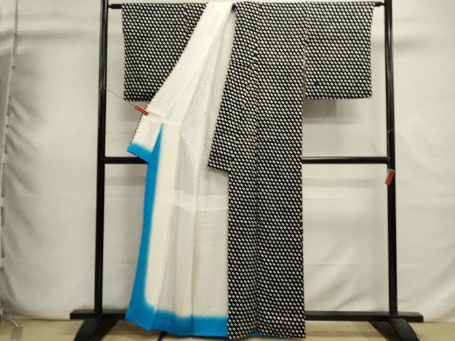 平和屋着物■上質な小紋 総絞り 鹿の子文 黒地 正絹 逸品 DABI0693cd
