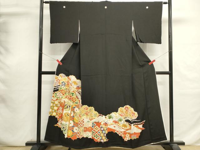 平和屋着物■豪華黒留袖 駒刺繍 吉祥飛鶴花松文 金彩 正絹 逸品 DABI0699cd