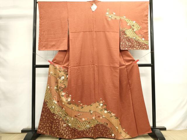平和屋着物■訪問着 道長花文 枝梅 金彩 正絹 逸品 DABI0713cd