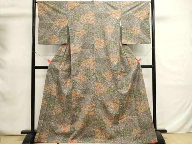 平和屋着物■上質な小紋 紬地 吉祥花文 正絹 逸品 DABI0715cd