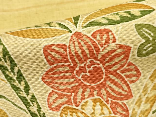 平和屋着物■訪問着 紬地 型染め 尾長鳥花文 正絹 逸品 DABI0729cd