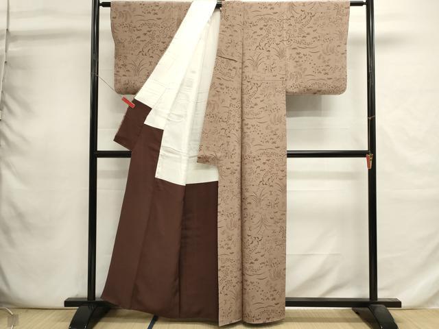平和屋着物■上質な小紋 舞花文 鬼しぼ縮緬 正絹 逸品 未使用 DABI0737cd