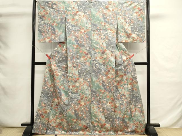 平和屋着物■上質な小紋 花蝶文 暈し染め 金銀彩 正絹 逸品 DABI0787cd