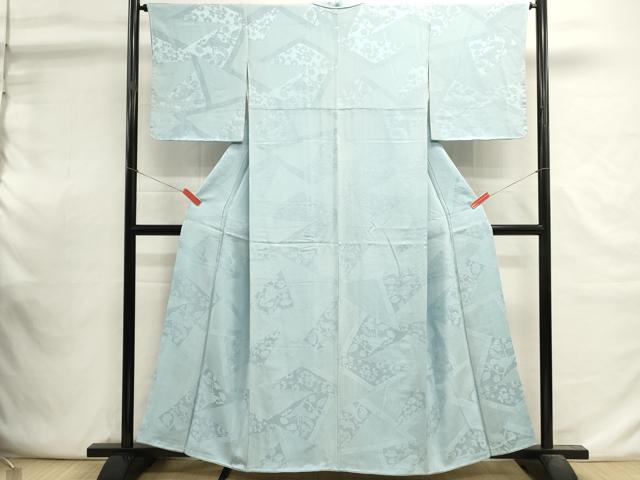 平和屋着物■上質な色無地 花鳥地紋 水色 正絹 逸品 未使用 DABI0809cd