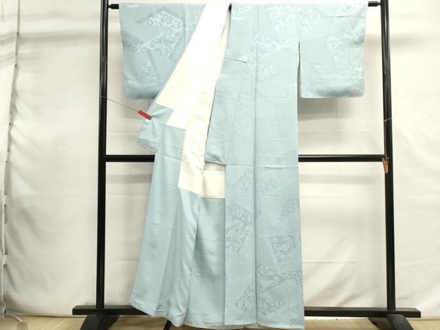 平和屋着物■上質な色無地 花鳥地紋 水色 正絹 逸品 未使用 DABI0809cd