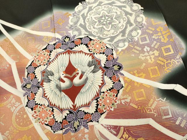 平和屋着物■豪華黒留袖 刺繍 向かい鳥花文 暈し染め 金銀彩 正絹 逸品 DABI0813cd