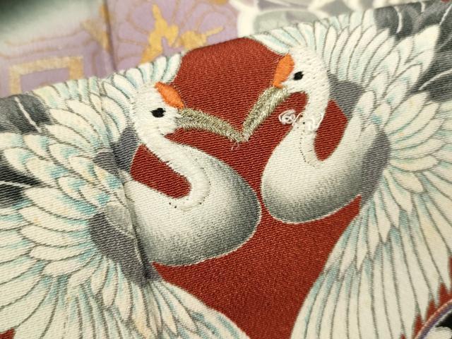 平和屋着物■豪華黒留袖 刺繍 向かい鳥花文 暈し染め 金銀彩 正絹 逸品 DABI0813cd
