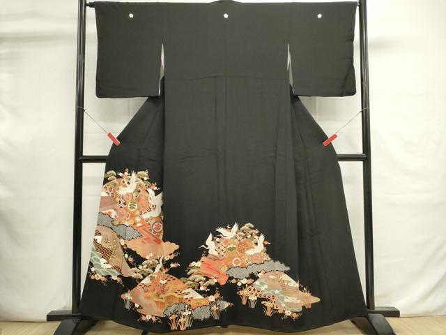 平和屋着物■豪華黒留袖 吉祥飛鶴文 金彩 正絹 逸品 DABI0814cd