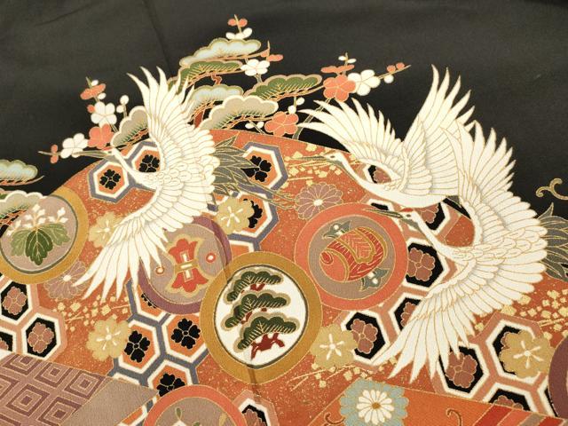 平和屋着物■豪華黒留袖 吉祥飛鶴文 金彩 正絹 逸品 DABI0814cd
