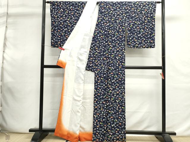 平和屋着物■上質な小紋 型染め 花鳥文 正絹 逸品 DABI0816cd