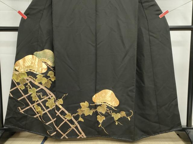 平和屋着物■豪華黒留袖 駒刺繍 籬蔦の葉松文 金彩 正絹 逸品 DABI0825cd