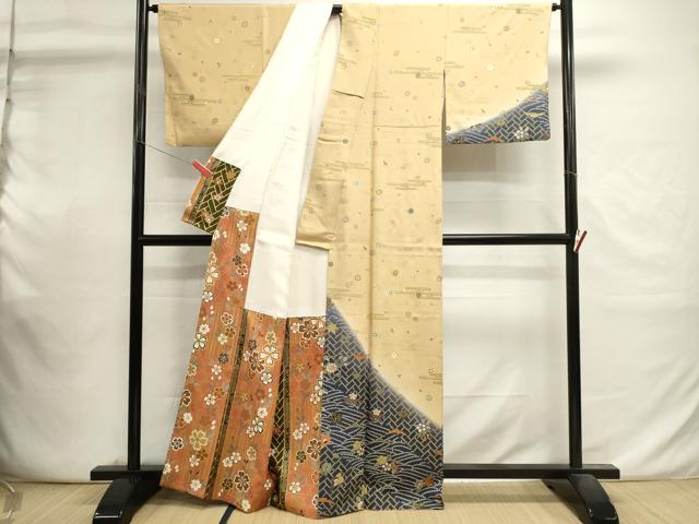 平和屋着物■訪問着 雪輪芝花文 暈し染め 金彩 正絹 逸品 DABI0828cd