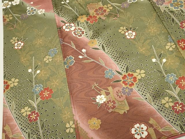 平和屋着物■上質な小紋 御所車花文 暈し染め 金彩 正絹 逸品 DABI0841cd
