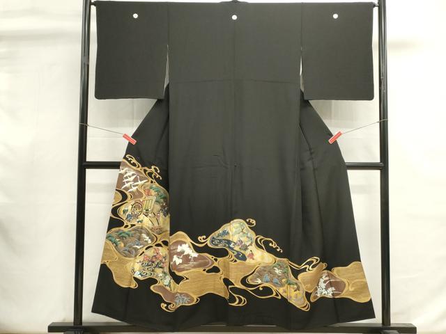 平和屋着物■豪華黒留袖 御所車人物文 金彩 正絹 逸品 DABI0846cd