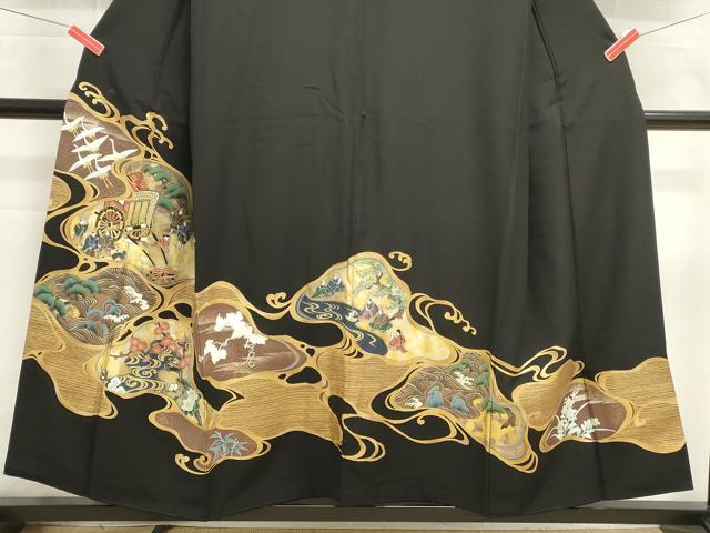 平和屋着物■豪華黒留袖 御所車人物文 金彩 正絹 逸品 DABI0846cd