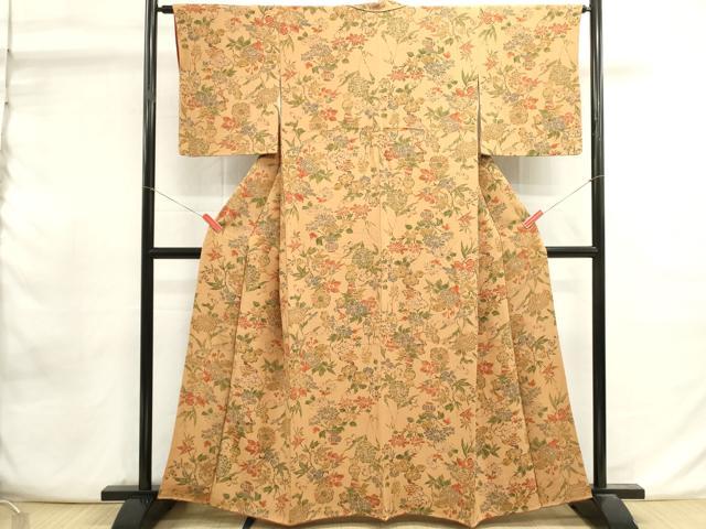 平和屋着物■上質な小紋 手描き 枝花文 金彩 鬼しぼ縮緬 正絹 逸品 DABI0862cd