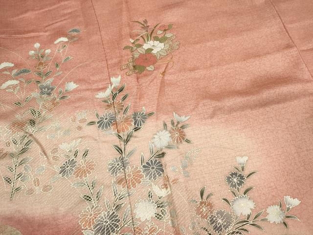 平和屋着物■中国三大刺繍 スワトウ刺繍 汕頭刺繍 訪問着 草花文 暈し染め 銀彩 鈴乃屋扱い 正絹 逸品 DABI0870cd