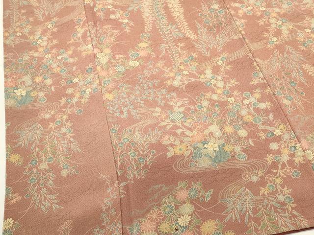 平和屋着物■上質な小紋 流水花文 鬼しぼ縮緬 正絹 逸品 DABI0871cd