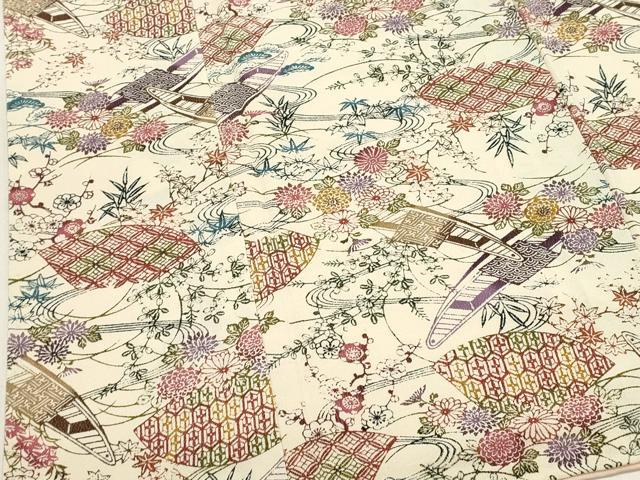 平和屋着物■上質な小紋 型染め 小舟花文 鬼しぼ縮緬 正絹 逸品 DABI0872cd