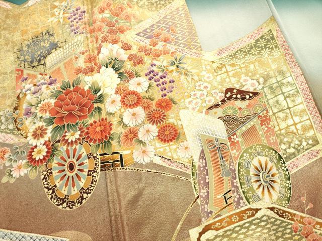 平和屋着物■色留訪問着 幾久重袖 御所車花文 暈し染め 金彩 十二単風 正絹 逸品 DABI0879cd