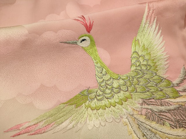 平和屋着物■小振袖 二尺袖 総刺繍 孔雀文 暈し染め 金銀糸 正絹 逸品 DABI0891cd