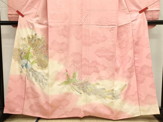 平和屋着物■小振袖 二尺袖 総刺繍 孔雀文 暈し染め 金銀糸 正絹 逸品 DABI0891cd