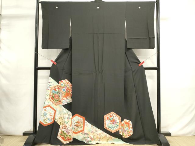 平和屋着物■豪華黒留袖 亀甲花鳥文 正絹 逸品 DABI0909cd
