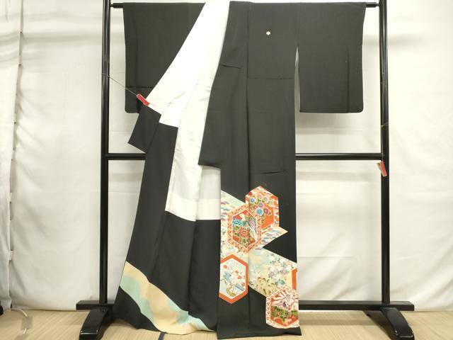 平和屋着物■豪華黒留袖 亀甲花鳥文 正絹 逸品 DABI0909cd