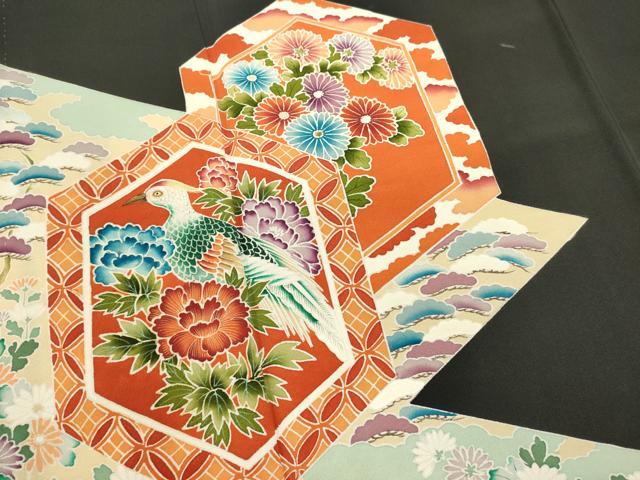 平和屋着物■豪華黒留袖 亀甲花鳥文 正絹 逸品 DABI0909cd