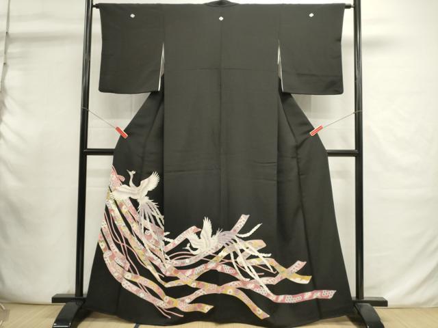 平和屋着物■中国三大刺繍 相良刺繍 黒留袖 鳳凰花文 鬘帯 金彩 正絹 逸品 DABI0913cd