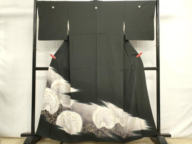 平和屋着物■豪華黒留袖 駒刺繍 孔雀文 暈し染め 金彩 正絹 逸品 DABI0915cd