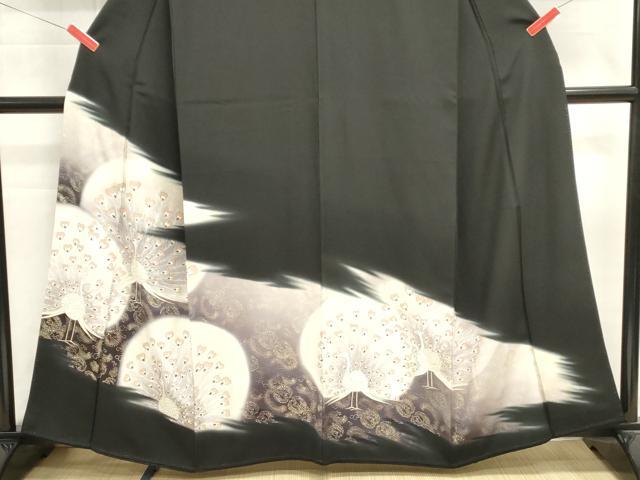 平和屋着物■豪華黒留袖 駒刺繍 孔雀文 暈し染め 金彩 正絹 逸品 DABI0915cd