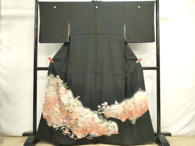 平和屋着物■豪華黒留袖 作家物 風景文 暈し染め 金通し地 正絹 逸品 DABI0918cd