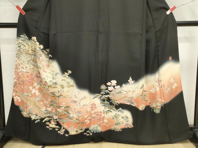 平和屋着物■豪華黒留袖 作家物 風景文 暈し染め 金通し地 正絹 逸品 DABI0918cd