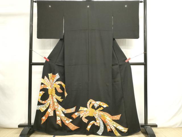 平和屋着物■豪華黒留袖 駒刺繍 束ね熨斗吉祥花鳥文 金彩 正絹 逸品 DABI0919cd