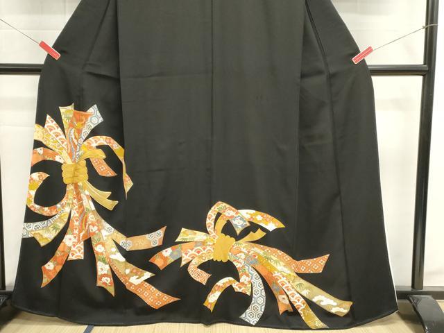 平和屋着物■豪華黒留袖 駒刺繍 束ね熨斗吉祥花鳥文 金彩 正絹 逸品 DABI0919cd