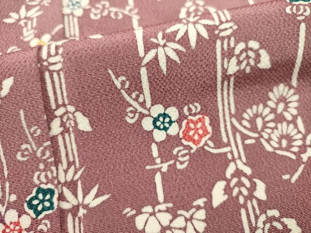平和屋着物■上質な小紋 型染め 笹竹花鳥文 枝梅 正絹 逸品 DABI0927cd