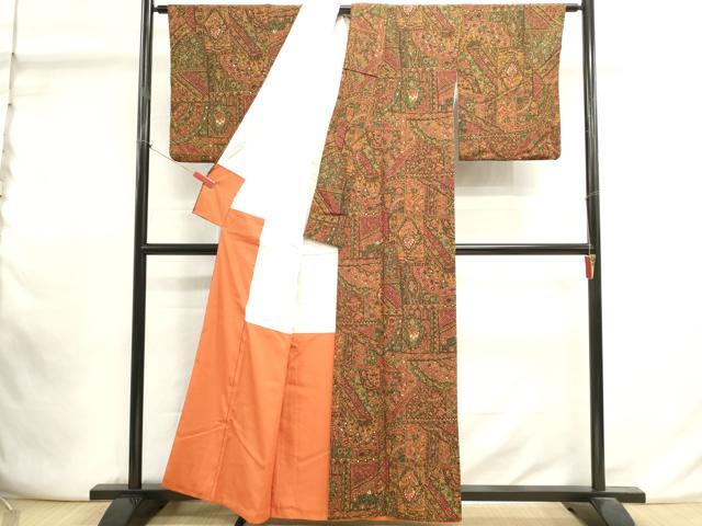 平和屋着物■上質な小紋 幾何学花文 鬼しぼ縮緬 正絹 逸品 DABI0928cd