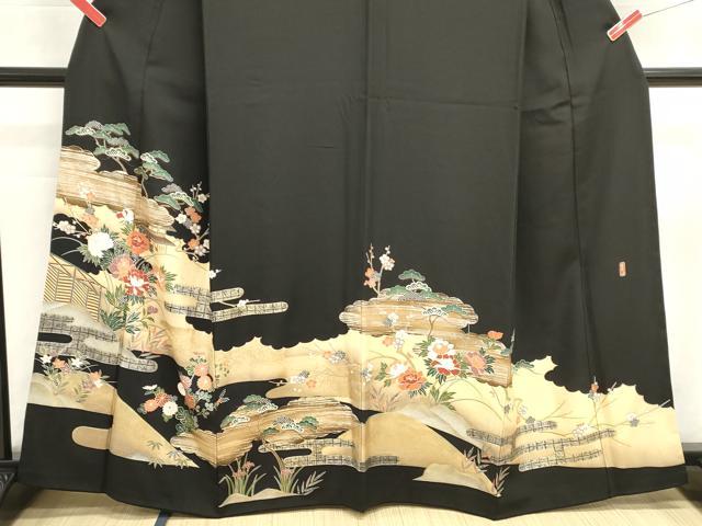 平和屋着物■豪華黒留袖 作家物 駒刺繍 萬壽染 風景花文 松竹梅 金銀彩 正絹 逸品 DABI0942qa