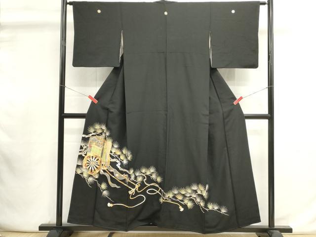 平和屋着物■豪華黒留袖 総刺繍 御所車花文 枝松文 金銀糸 正絹 逸品 DABI0948cd