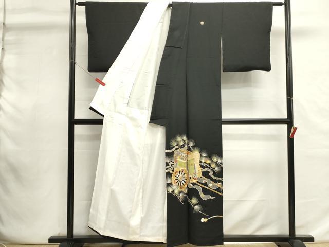 平和屋着物■豪華黒留袖 総刺繍 御所車花文 枝松文 金銀糸 正絹 逸品 DABI0948cd