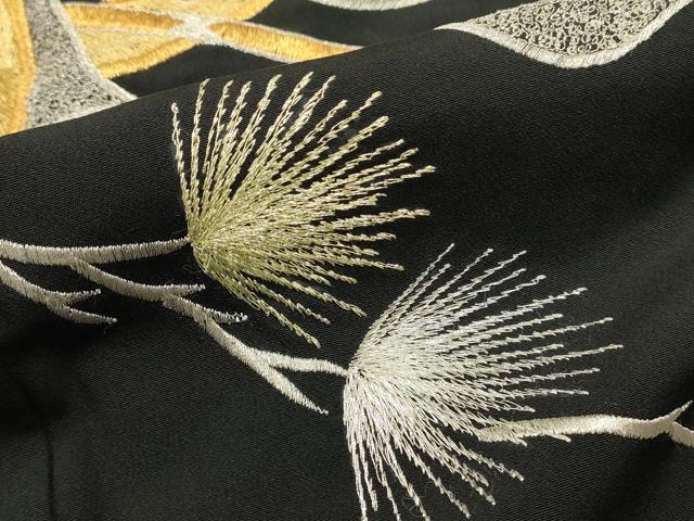 平和屋着物■豪華黒留袖 総刺繍 御所車花文 枝松文 金銀糸 正絹 逸品 DABI0948cd