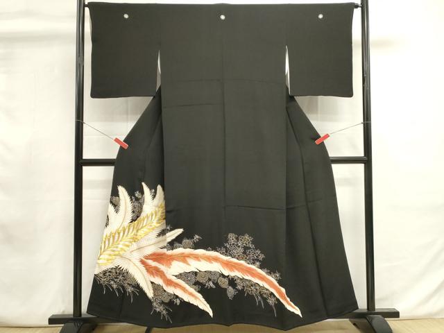 平和屋着物■豪華黒留袖 駒刺繍 草葉文 金彩 正絹 逸品 DABI0950cd