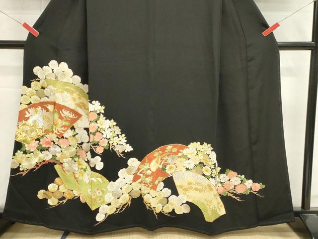 平和屋着物■豪華黒留袖 駒刺繍 地紙花鳥文 乱菊 金彩 正絹 逸品 DABI0951cd