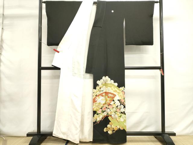平和屋着物■豪華黒留袖 駒刺繍 地紙花鳥文 乱菊 金彩 正絹 逸品 DABI0951cd