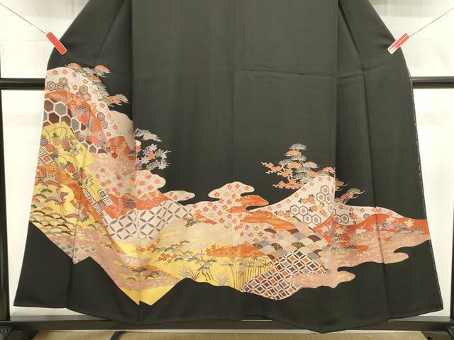 平和屋着物■豪華黒留袖 刺繍 吉祥花鳥文 金彩 正絹 逸品 DABI0952cd