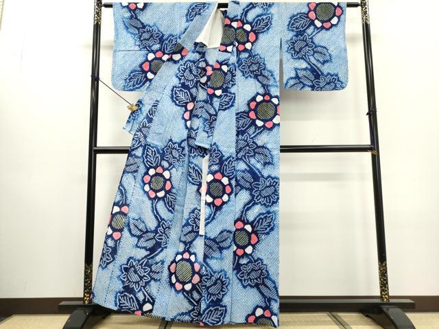 平和屋着物∴夏物 浴衣 有松鳴海絞り 草花文 綿 逸品 未使用 DABI0973cd