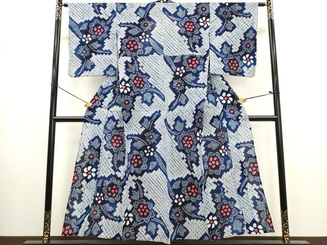 平和屋着物∴夏物 浴衣 有松鳴海絞り 枝花文 綿 逸品 DABI0974cd