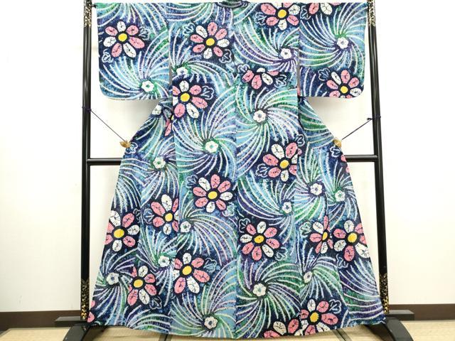 平和屋着物∴夏物 浴衣 有松鳴海絞り 草花文 綿 逸品 DABI0975cd