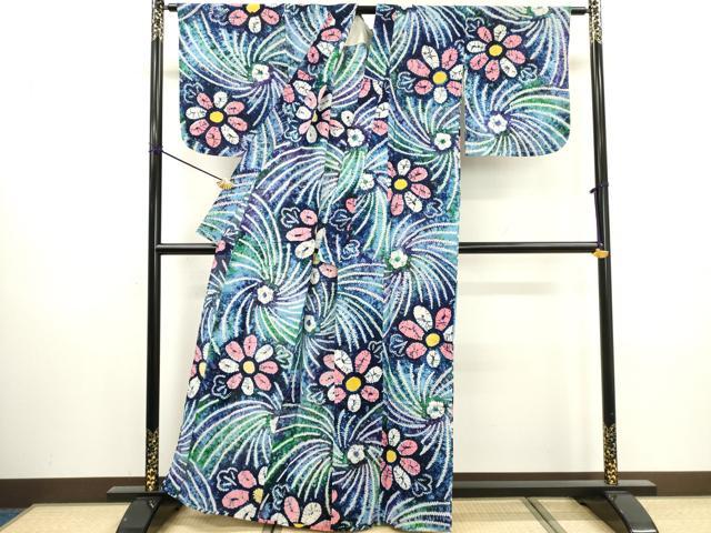 平和屋着物∴夏物 浴衣 有松鳴海絞り 草花文 綿 逸品 DABI0975cd